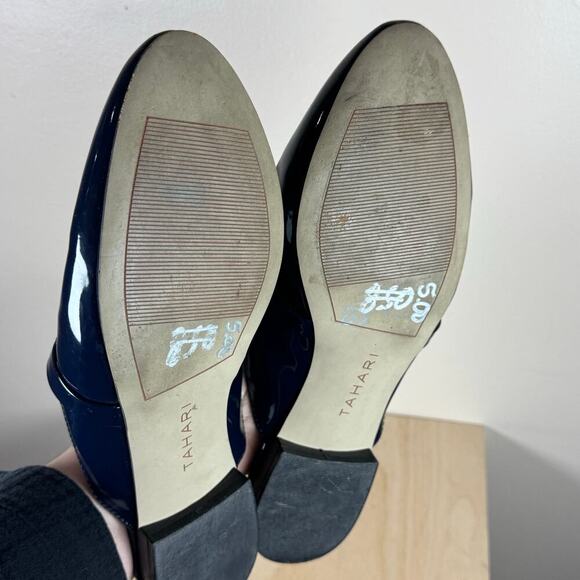 TAHARI Frenchie Vegan Blue Suede Patent Leather Slip on Mule Loafers Academia 9 - Picture 8 of 10
